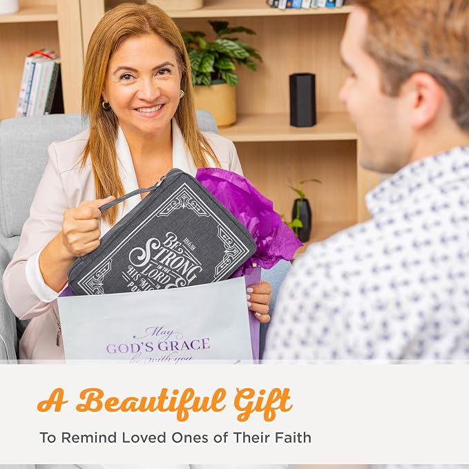 Christian Art Gifts Men/Women's Bible Cover Strong in The Lord Ephesians 6:10, Gray Canvas, Medium - Image 11