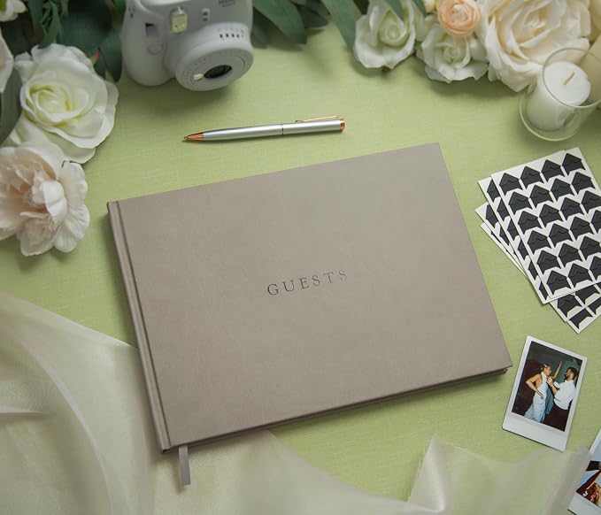 Large Photo Guest Book (Taupe) - Up To 240 Photo Slot | Fits Instant Photos | 11.5" x 8.5" Party Memory Book | Includes Photo Corner Stickers | 120 Lined Pages | Neutral Color Photo Booth Sign In Book - Image 7