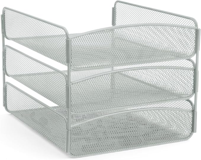 Safco Onyx Desktop Organizer, 3-Tier Paper Tray, Durable Steel Mesh Construction,Silver - Image 4