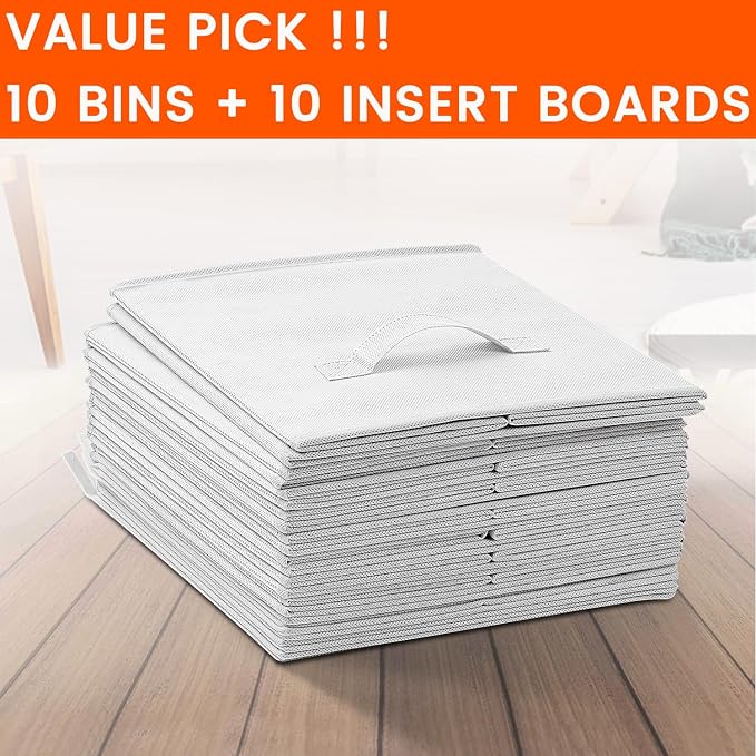 Storage Cubes, 11 Inch Cube Storage Bins for Shelves Closet Nursery Bedroom - 10 Pack Collapsible Baskets with Handles - Fabric Bins for Organizing Magazines Clothes Blanket Toys (White) - Image 7
