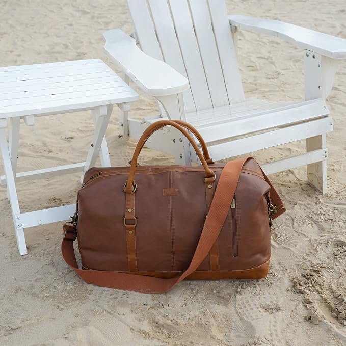 BAOSHA Vegan Leather Travel Duffel Tote Bag Overnight Weekender Bag Oversized for Men and Women HB-14 (Brown) - Image 7