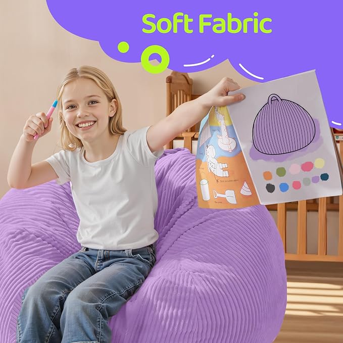 2.5FT Bean Bag Chair,Teardrop Bean Bags with Memory Foam Filled | Beanbag Chairs with Handle,Teardrop Bean Bag Sofa with Corduroy Machine Washable Cover for Living Room,Bedroom-Purple - Image 7
