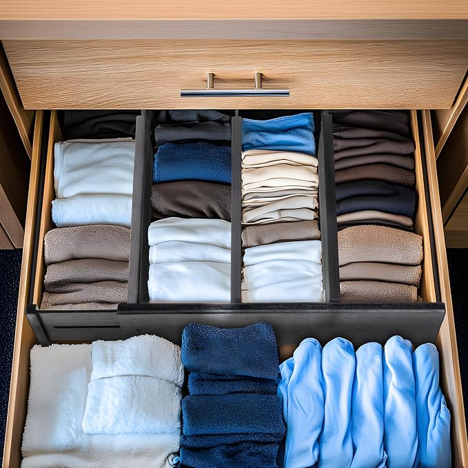 Utoplike Bamboo Drawer Dividers Large, 4" High Kitchen Drawers Organizers | For Utensils, Clothing,Spring Loaded, Works in Bathroom, Dresser, Desk, 4 PCS, Black, Fit for 18.6" to 20.6" Inner Drawer - Image 7