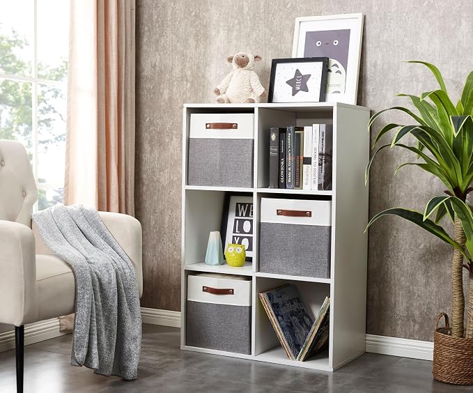 DECOMOMO Kallax Storage Cubes, Storage Baskets for Shelves 3-Pack | 13 x 15 x 13 Storage Bins, Baskets for Organizing Shelves (Grey & White) - Image 9