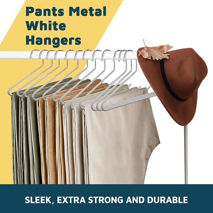 Lifemaster Metal Pants Hanger Set - 30 Pieces Elegant Non-Slip Closet Space Saving Hanger Set for Pants, Trouser, Blankets, and Jeans with Open Ended Sleek Design - White - Image 7