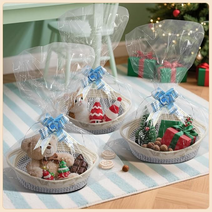 10 Pack Small Woven Basket with Gift Bags and Ribbons, Rectangle Storage Basket Set, Natural Cotton Rope Woven Baskets, Gift Basket for Baby Nursery, Toy Baskets, Bathroom Organization Bin - Image 7