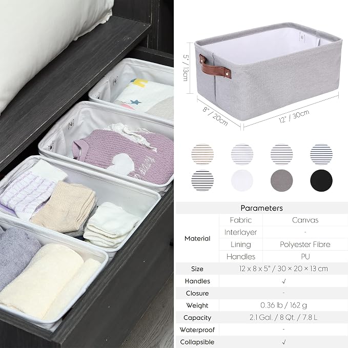 Hinwo 7.9L Compact Canvas Storage Bin with Handles, 6-Pack | Collapsible Fabric Baskets, Storage Cubes, Closet Shelf Organizers, Containers for Small Items Trinkets (Black) - Image 7