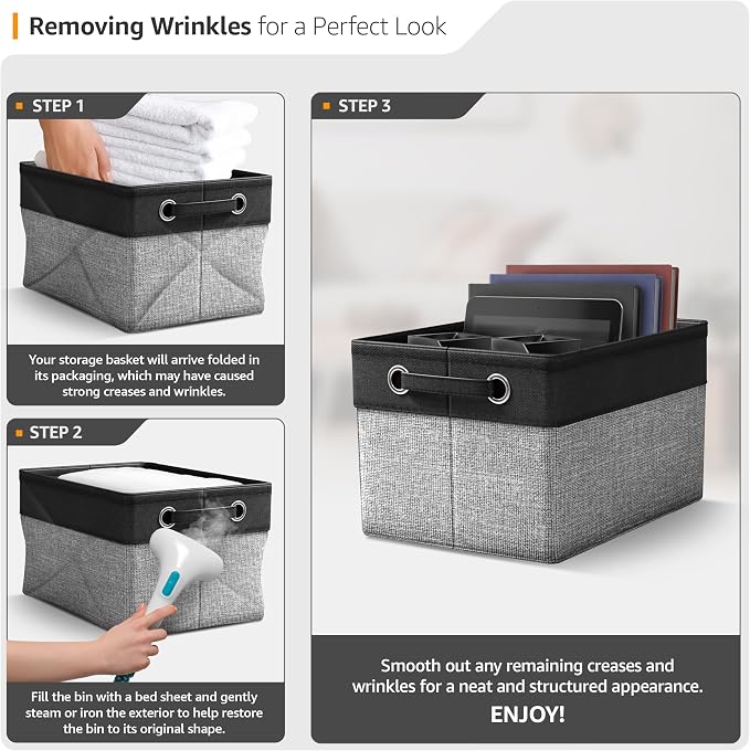 Sorbus Fabric Storage Bins for Shelves - 15 Inch Sturdy Collapsible Storage Bins with 2 Handles, Foldable Baskets for Organizing Home, Closets, Shelf, Toys, Clothes, Large Decorative Storage Baskets - Image 7