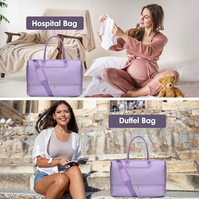 Travel Weekender Duffle Bags for Women - Large Carry On Bag with Shoe Compartment Overnight Bag with Toiletry Bag Duffel Bags with Wet Pocket for Gym Hospital Bags for Labor and Delivery Light Purple - Image 9
