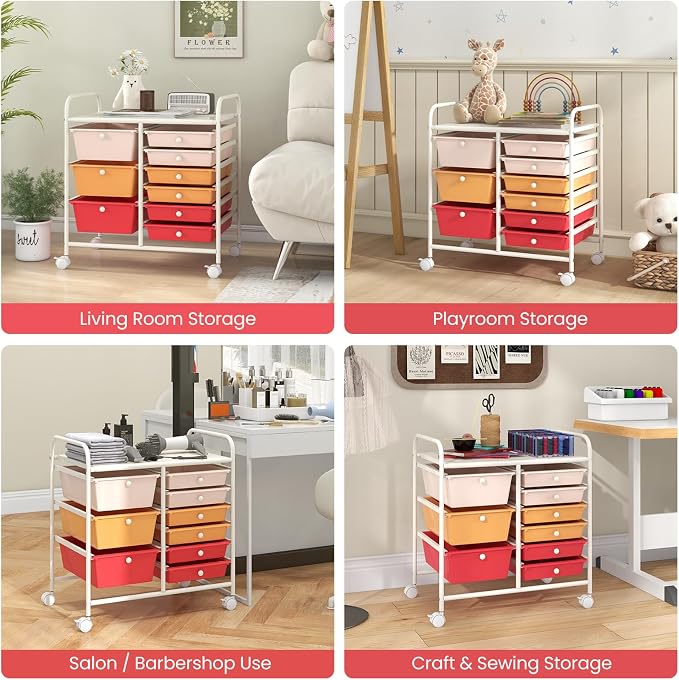 Giantex 9 Drawers Rolling Cart, Classroom Organizers, Storage Cart with Wheels, for Teacher Office Home School Supplies Tool Craft Art Paper, Macaron Multicolor - Image 9