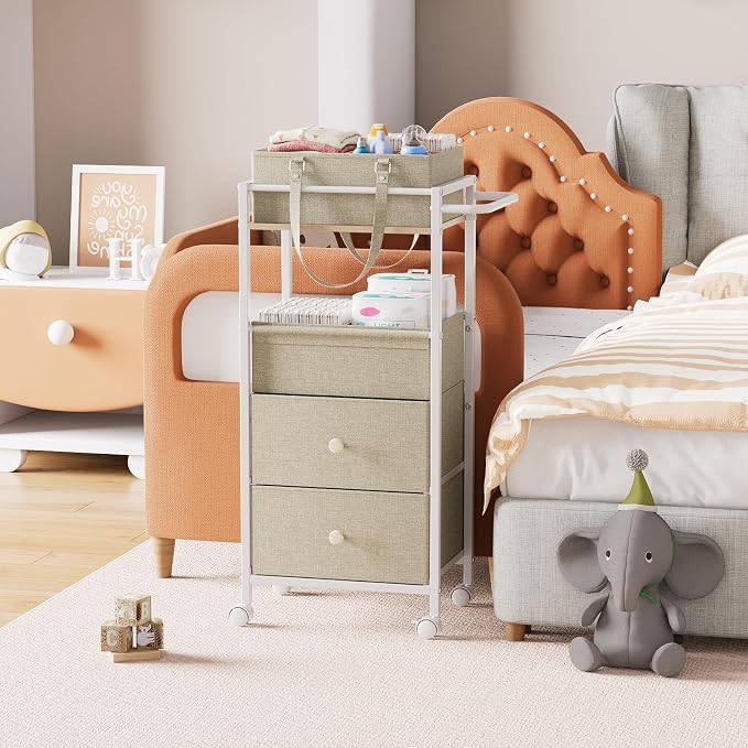 3In1 Modanais Baby Diaper Caddy Organizer Cart with Drawers, Off White | Rolling Storage Cart, Removable Diaper Caddy, Detachable Dividers - for Crib, Bedroom, Art & Craft Organizer - Image 8