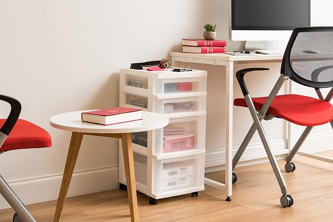 IRIS USA 4-Drawer Rolling Storage Cart, White/Clear | Keep classroom supplies, teacher essentials, craft materials, and learning tools organized with easy-access drawers. - Image 8
