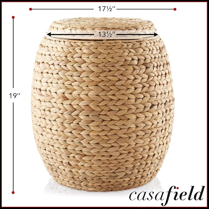Casafield Round Storage Basket with Lid - Natural, Handwoven Water Hyacinth Organizer for Laundry, Blankets, Plants, Bedroom, Living Room, Home Office - Image 7