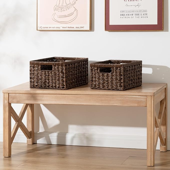 GRANNY SAYS Wicker Baskets for Organizing, Storage Basket for Shelves, Square Shelf Baskets with Handles, Waterproof Woven Basket for Living Room, Baskets for Entryway, Brown - Image 7