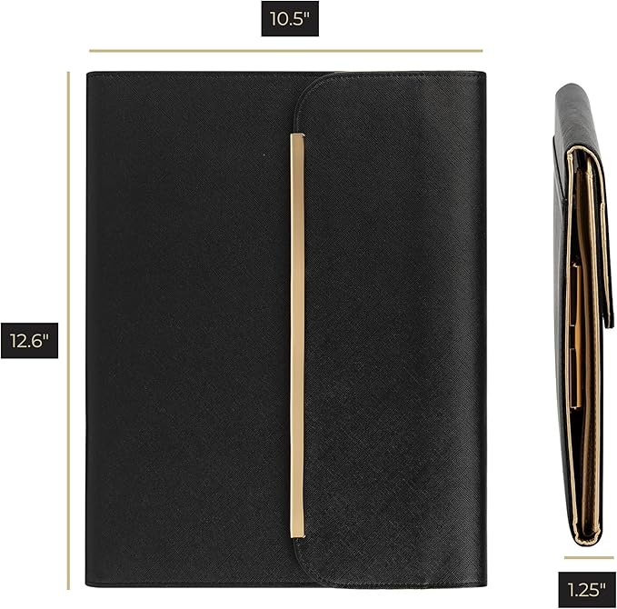 BLU MONACO | Black Vegan Leather Portfolio Binder for Women | Professional Padfolio with Magnetic Closure & Gold Trim | Business Organizer Case for Documents & 8.5 x 11 Notepad - Image 7