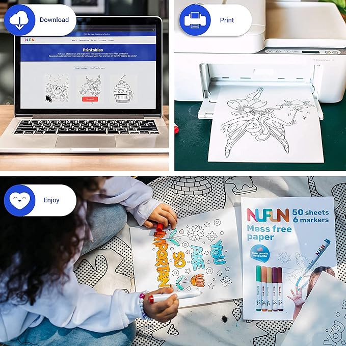 NuFun Activities Mess Free Markers 50 Blank Pages 6 Markers 8.5x11 | Mess-Free Coloring Formula, No Mess on Skin/Clothes, Gift for Kids - Image 6