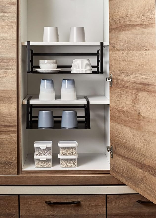 Nxconsu Under Shelf Basket 2 Pack, Cabinet Storage Organizer, 13.4" Black | Solid Metal Bottom Holds Up to 30 lb with No Drilling for Kitchen Cupboard Pantry Bookshelf Closet Laundry and Bath - Image 9
