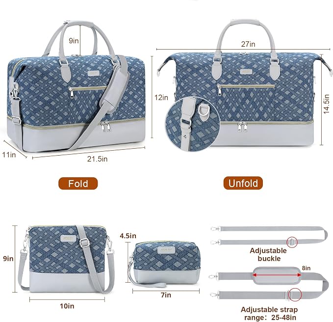 ITIEZY Weekender Bag for Women 21.5" Travel Duffel Large Carry On Bag 3PCS | Nylon Duffel Bag with Waterproof Shoe Compartment, Crossbody Bag and Toiletry Bag, Travel Weekend Hospital Overnight Gym Bag - Image 7