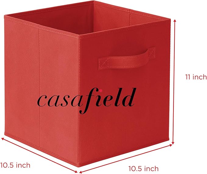 Casafield Set of 12 Collapsible Fabric Cube Storage Bins, Red - 11" Foldable Cloth Baskets for Shelves, Cubby Organizers & More - Image 7