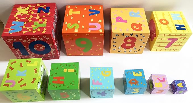 TOWO Wooden Stacking Boxes, Nesting Sorting Cups for Toddlers | Number, alphabet and animal blocks support stacking, nesting, sorting and early learning; Montessori toy for toddlers age 2+ - Image 7