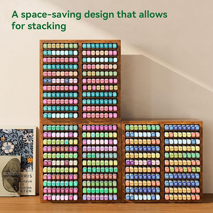 YMYNY Wooden Marker Organizer, Vintage Brown,11.81 x 5.31 x 11.81 HMR001H | Desktop Storage Hold 176 Markers,Pens,Pencils,Art Brushes Stationary Organizer Pencil Holder with 22 Compartments for Home - Image 9