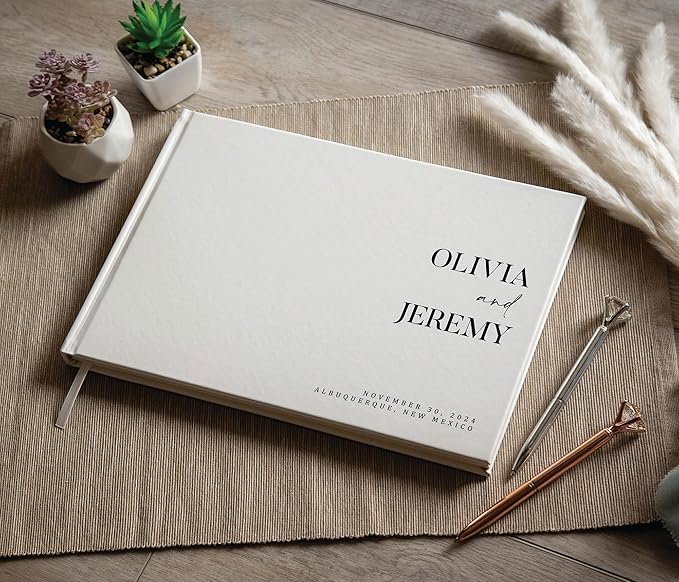 Personalized Guest Book - 11.5" x 8.5" Premium Custom Guest Signing Book with Bookmark and Blank Pages for Wedding Reception Table Decoration Engagement Birthday Party Event, Eggshell - Image 6