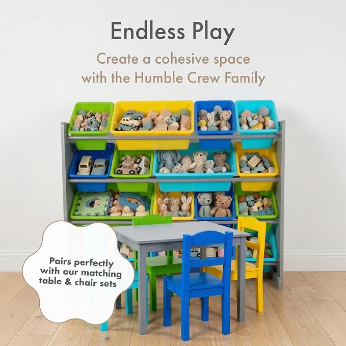 Humble Crew Kids Toy Organizer with 16 Bins, 4 Tier Storage for Playroom | Sturdy wood and steel toddler shelf, removable BPA-free containers, wall anchor anti-tip safety kit for bedroom or classroom - Image 9