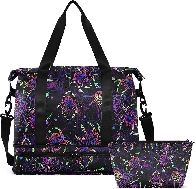 MNSRUU Travel Duffel Tote Bag Multi-colored Spiders Sports Duffel Bag with Wet Pocket Weekender Overnight Bag for Women Men Gym Bag, Carry On Bag Hospital Bag for Labor and Delivery - Image 8