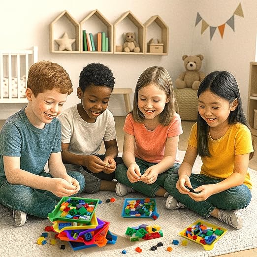Reallnaive 24 Pcs Plastic Art Sorting Funnel Trays Quick Sorting Activity Serving Tray Stackable Craft Organizer for Classroom Beads Organizing Home Back to School DIY Project (Bright Color) - Image 6