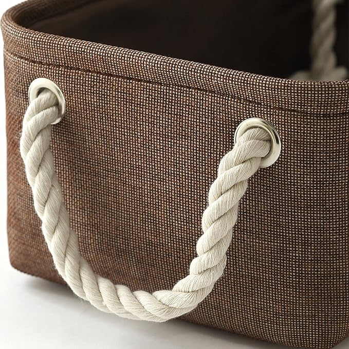 Storage Basket for Organizing - 12x8x5 inch Small 6 Pack Collapsible Storage Bin for Shelves with Handles, Canves Storage Box for Cloth Closet Organizer Gift Toy (Brown) - Image 7
