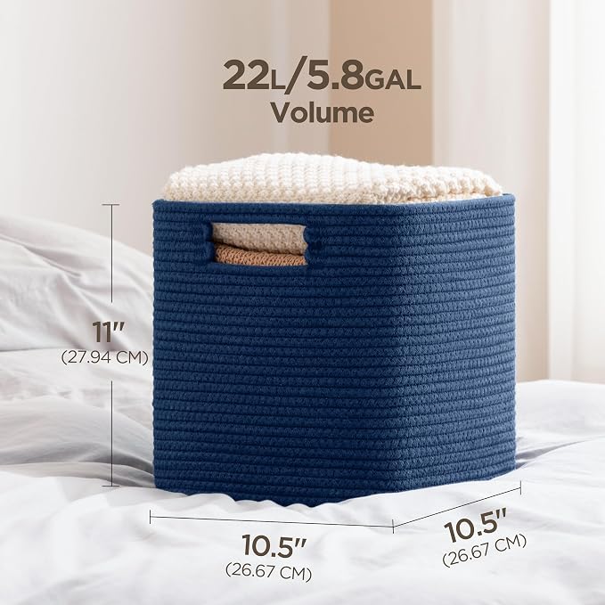 UBBCARE Set of 4 Storage Basket-11 X 10.5 X 10.5 In, Cotton Rope Basket for Shelves, Toys, Book, Cube Storage Bins with Handles, Woven Storage Basket for Organizing, Navy Blue - Image 8