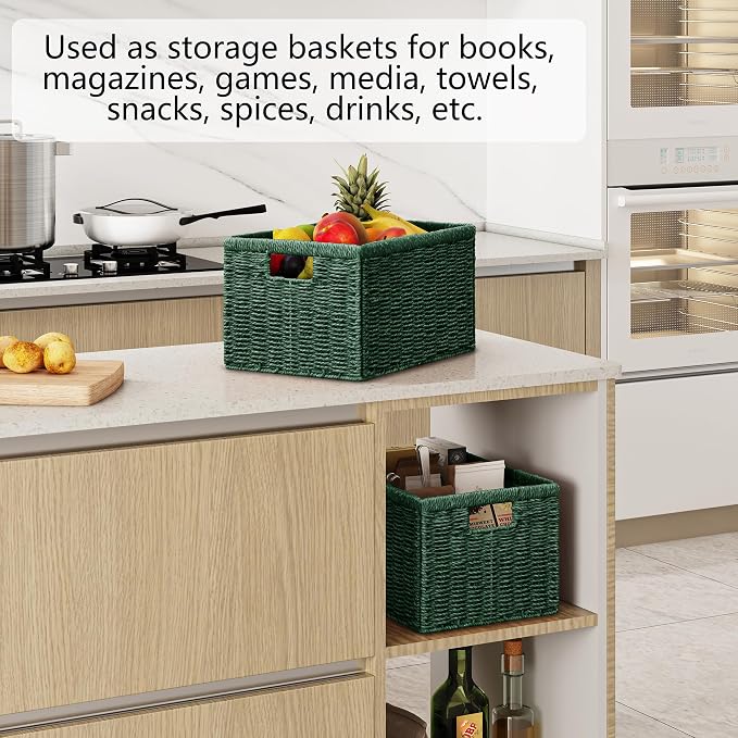 2 Packs Large Wicker Storage Basket, Closet Storage Baskets Bins for Shelves, Decorative Collapsible Baskets for Organizing Clothes Toy Nursery Bathroom Organizers and Storage, Green - Image 7