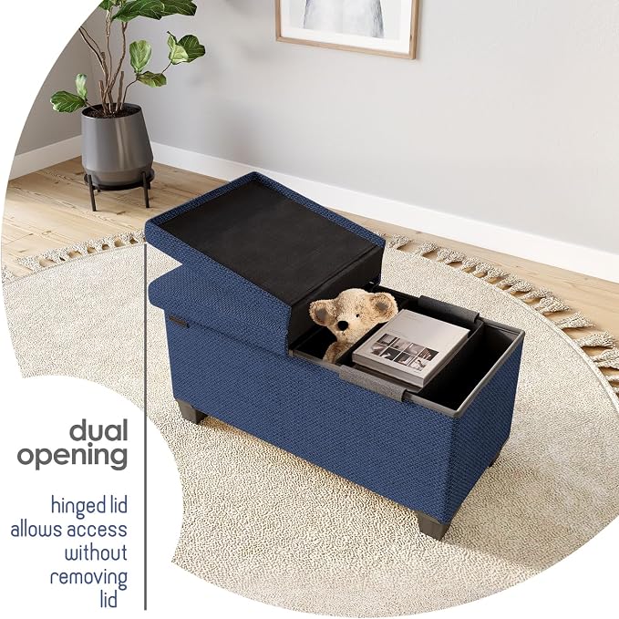 Storage Ottoman Bench with Bins, 30-in Storage Bench for Bedroom End of Bed, Folding Foot Rest Ottoman for Living Room Max 660lbs, Fabric Ottomans, Blue - Image 9