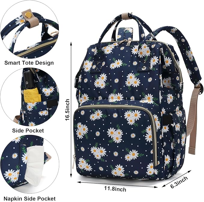 Daisy Baby Diaper Bag Backpack for Women, Large Capacity Waterproof Maternity Travel Nappy Backpacks with Stroller Straps - Image 6
