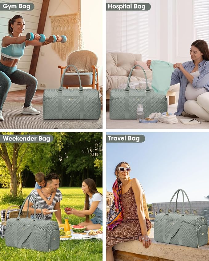 Women Weekender Travel Duffle Bag: Travel Duffel Overnight Bags with Shoe Compartment Large Carry on Tote with Toiletry Bag Weekend Traveling Yoga Gym Hospital Bag for Women with Wet Pocket Green - Image 8