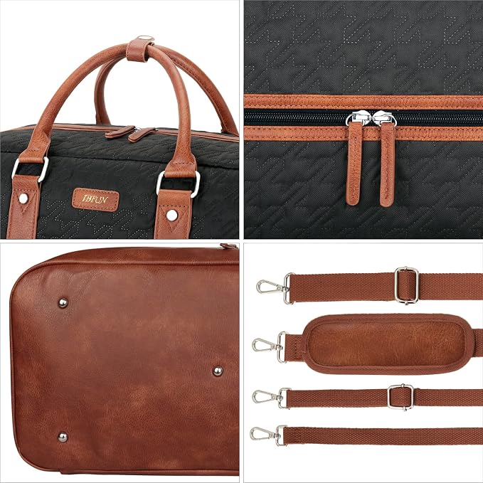 Weekender Bag for Women, Large Overnight Bag Canvas Travel Duffel Bag Carry On Tote with Shoe Compartment 21" 3Pcs Set - Image 8
