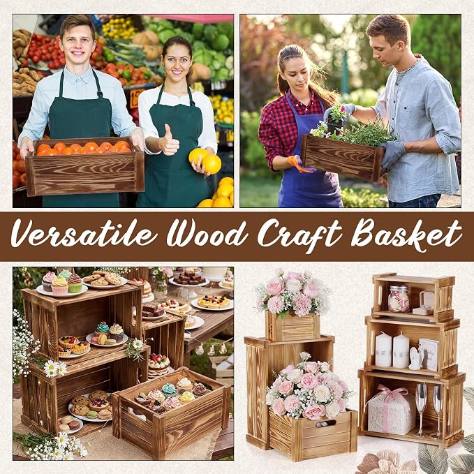 AceOrbit 6 Pcs Decorative Wood Crates for Storage Display 6 Size Rustic Nesting Crates with Handle Farmhouse Wooden Container Boxes for Wedding Bride Shower Party Market Farmers Decor(Wood Color) - Image 7