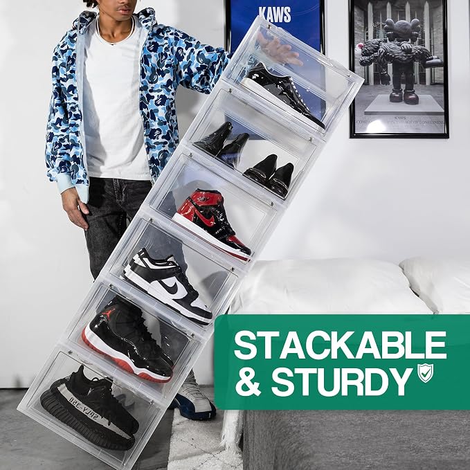 Ollie XL Foldable Stackable Shoe Storage Box Organizer (48-Pack, Clear) | Stackable Clear Shoe Boxes, Rangement Chaussures, Rangement Soulier for Sneakers - Image 6