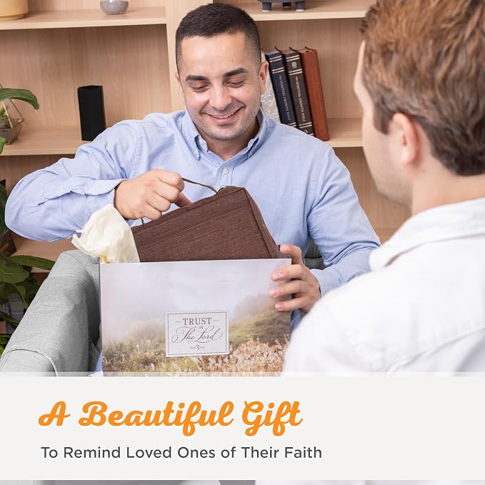 Christian Art Gifts Polyester Bible Cover for Men & Women w/Jesus Fish Patch, Secure Zipper Pocket, Pen Loops, Easy Carry Book Case for Stationery, Accessories, Brown, Large - Image 11