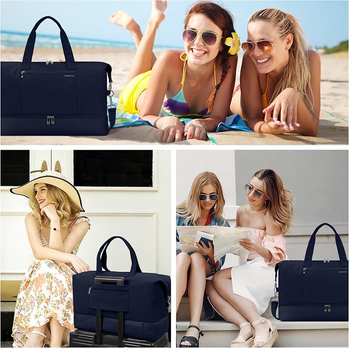 Women's Weekender bag Travel Duffel Bag with Shoe Compartment 21-inch Airline-Approved Carry-On, 2-Piece Overnight Bag Set Personal Item Luggage - Image 7