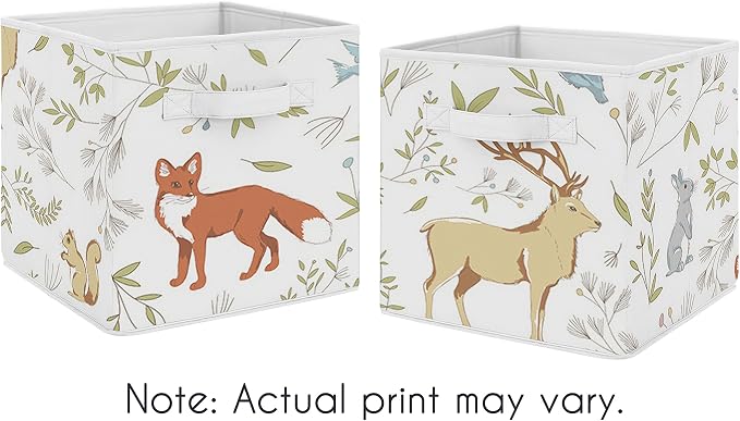 Sweet Jojo Designs Woodland Animal Toile Foldable Fabric Storage Cube Bins Boxes Organizer Toys Kids Baby Childrens for Collection Set of 2 - Image 7