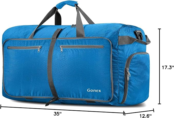 Gonex 150L Large Foldable Travel Duffle Bag with Shoes Compartment, Packable Lightweight Water Repellent Duffel Bag for Camping Gym Weekender Bag Sky Blue | 210D Nylon, Water-Repellent, Folds Compact, Multiple Pockets, Luggage Sleeve, Family Travel & C... - Image 8