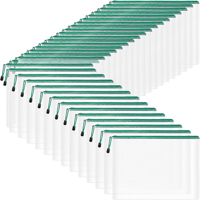 Zhehao 200 Pcs A4 Mesh Zipper Pouch Bulk Waterproof Mesh Zipper Organizer Plastic File Folder Case for School Office Supplies Document Board Games Puzzle(Green) - Image 8