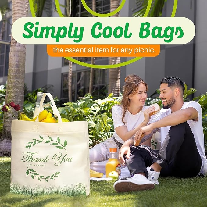 Simply Cool 400 Pack Reusable Thank You Grocery Bags, Medium Tote Bags Bulk | 12.6"x6.3"x11.8" Heavy Duty Non-woven Printed Shopping Bags with Handles, Foldable Washable for Groceries and Commercial use - Image 6