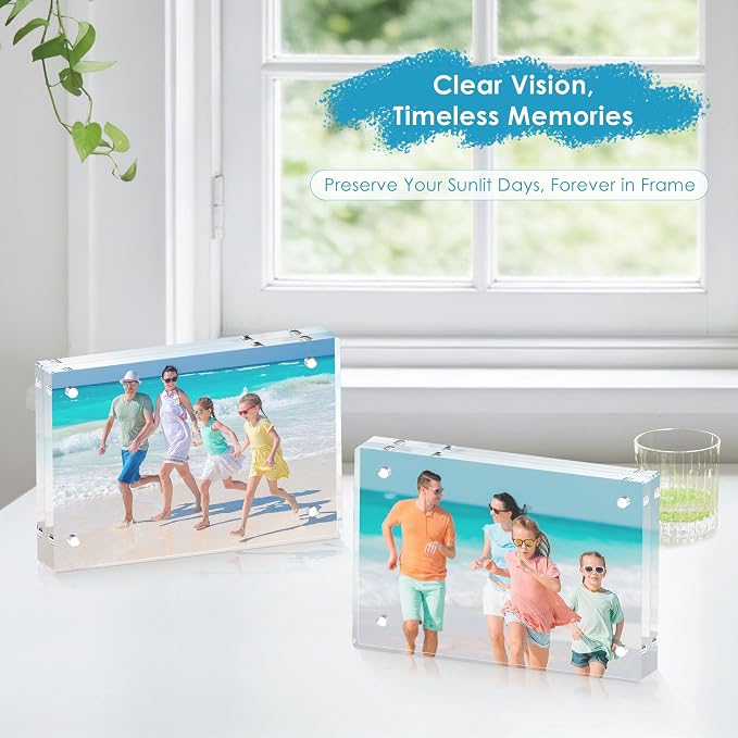 5x7 Acrylic Picture Frame Set of 3, 20mm Thick, Tabletop Display | Double-Sided Transparent Magnetic Frameless Photo Frame, for Photos, Fits Home, Office - Image 7