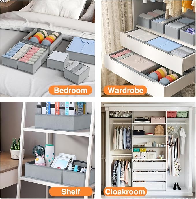 DIMJ Drawer Organizer Clothes 18 Pack - Foldable Baby Organizers and Storage & Dresser Organizer for Bedroom, Closet - Nursery Organization Dresser Dividers for underwear, Sock,Bra, Belt, Tie, Gray - Image 6