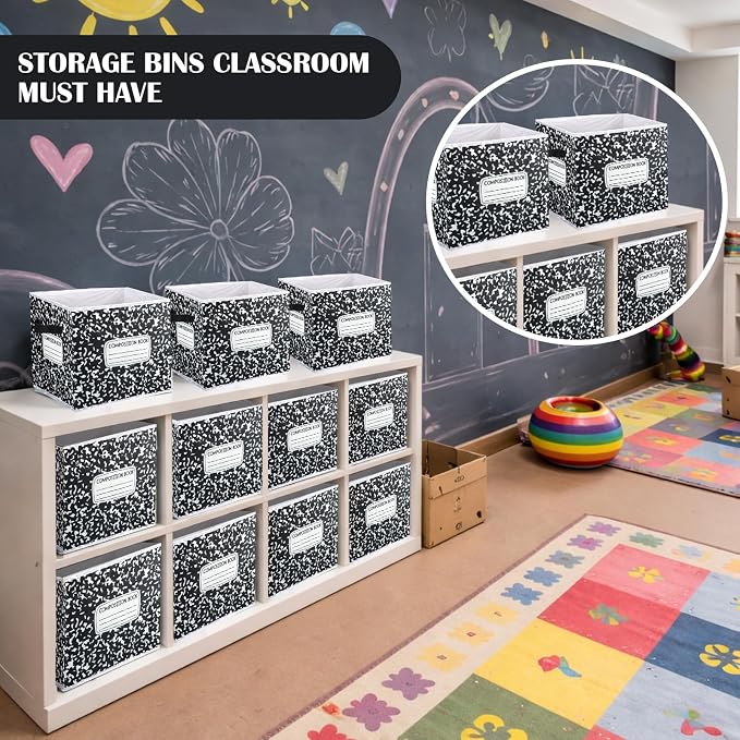 RattanView 6 Pack 11in Composition Notebook Cube Storage Bins Fabric | Classroom Organizers for Teachers, Fits Cube Shelves, Book Baskets, Daycare Preschool Supplies, Handles for Carry - Image 6