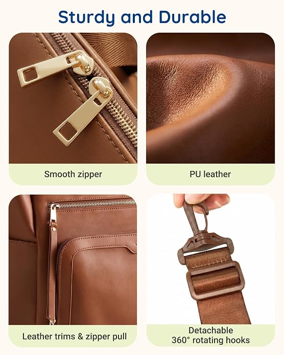 mommore PU Leather Convertible Diaper Bag Backpack, Crossbody Bag Tote | Converts into Diaper Backpack, Crossbody Bag, PU Leather Tote, Waterproof Changing Pad - Image 8