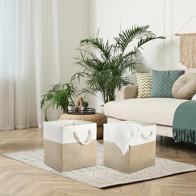 6 Pack 12x12 Inch Cube Storage Bins Square Fabric Cube Baskets, Light Brown | Foldable Organizer with Sturdy Handles, Home Closet Bin for Shelves, Durable Cube Baskets Bulk for Home Storage - Image 7
