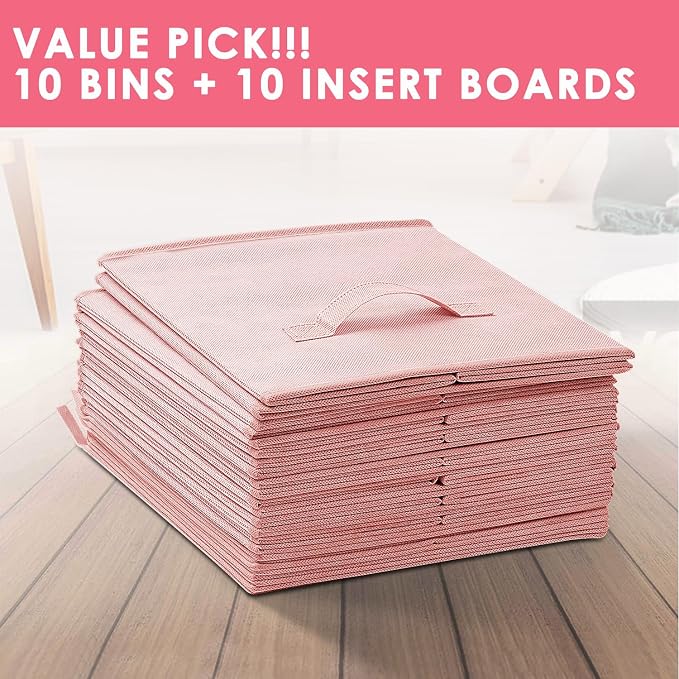 Storage Cubes- 11 Inch Cube Storage Bins for Organizing Shelves - Nursery Closet Organization Bins for Clothes Blanket - 10 Pack Collapsible Decorative Storage Box for Magazines (Pink) - Image 7